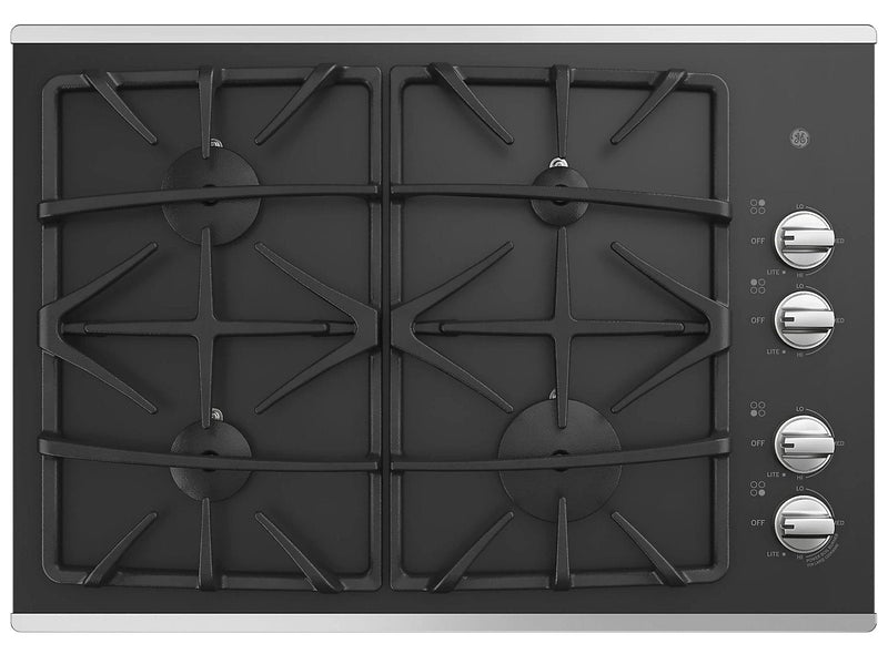 GE 30" Built-In Gas On Glass Deep-Recessed Stainless Steel Cooktop – JGP5530SLSS|Surface de cuisson à gaz sur vitrocéramique profondément encastrée GE de 30 po – JGP5530SLSS|JGP5530S
