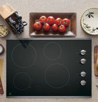 GE 30" Electric Cooktop with Built-In Knob-Control - Stainless Steel|Surface de cuisson électrique GE de 30 po avec boutons de commande intégrés - acier inoxydable|JP3030JS