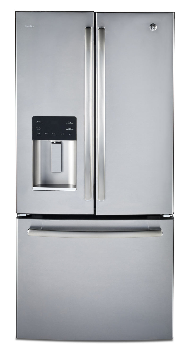 GE 23.8 Cu. Ft. French-Door Refrigerator with Space-Saving Icemaker – PFE24HSLKSS|Réfrigérateur GE de 23,8 pi³ à portes françaises avec machine à glaçons – PFE24HSLKSS|PFE24KSS