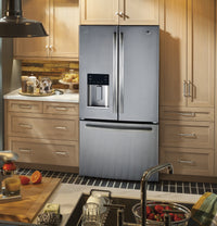 GE 23.8 Cu. Ft. French-Door Refrigerator with Space-Saving Icemaker – PFE24HSLKSS|Réfrigérateur GE de 23,8 pi³ à portes françaises avec machine à glaçons – PFE24HSLKSS|PFE24KSS