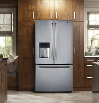 GE 23.8 Cu. Ft. French-Door Refrigerator with Space-Saving Icemaker – PFE24HSLKSS|Réfrigérateur GE de 23,8 pi³ à portes françaises avec machine à glaçons – PFE24HSLKSS|PFE24KSS