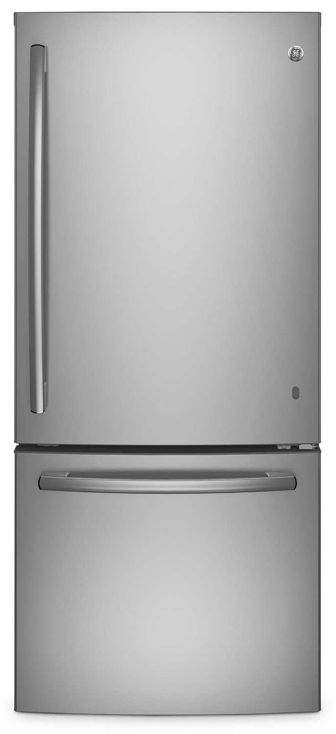 GE 20.9 Cu. Ft. Bottom-Freezer Refrigerator – GDE21DSKSS|Réfrigérateur GE de 20,9 pi³ à congélateur inférieur – GDE21DSKSS|GDE21DSS