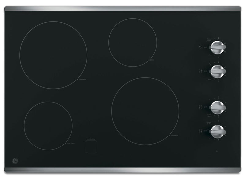 GE 30" Electric Cooktop with Built-In Knob-Control - Stainless Steel|Surface de cuisson électrique GE de 30 po avec boutons de commande intégrés - acier inoxydable|JP3030JS